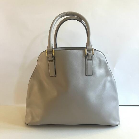 TORY BURCH, Leather Robinson Open Dome Satchel, Heather Grey Tote - Picture 4 of 11